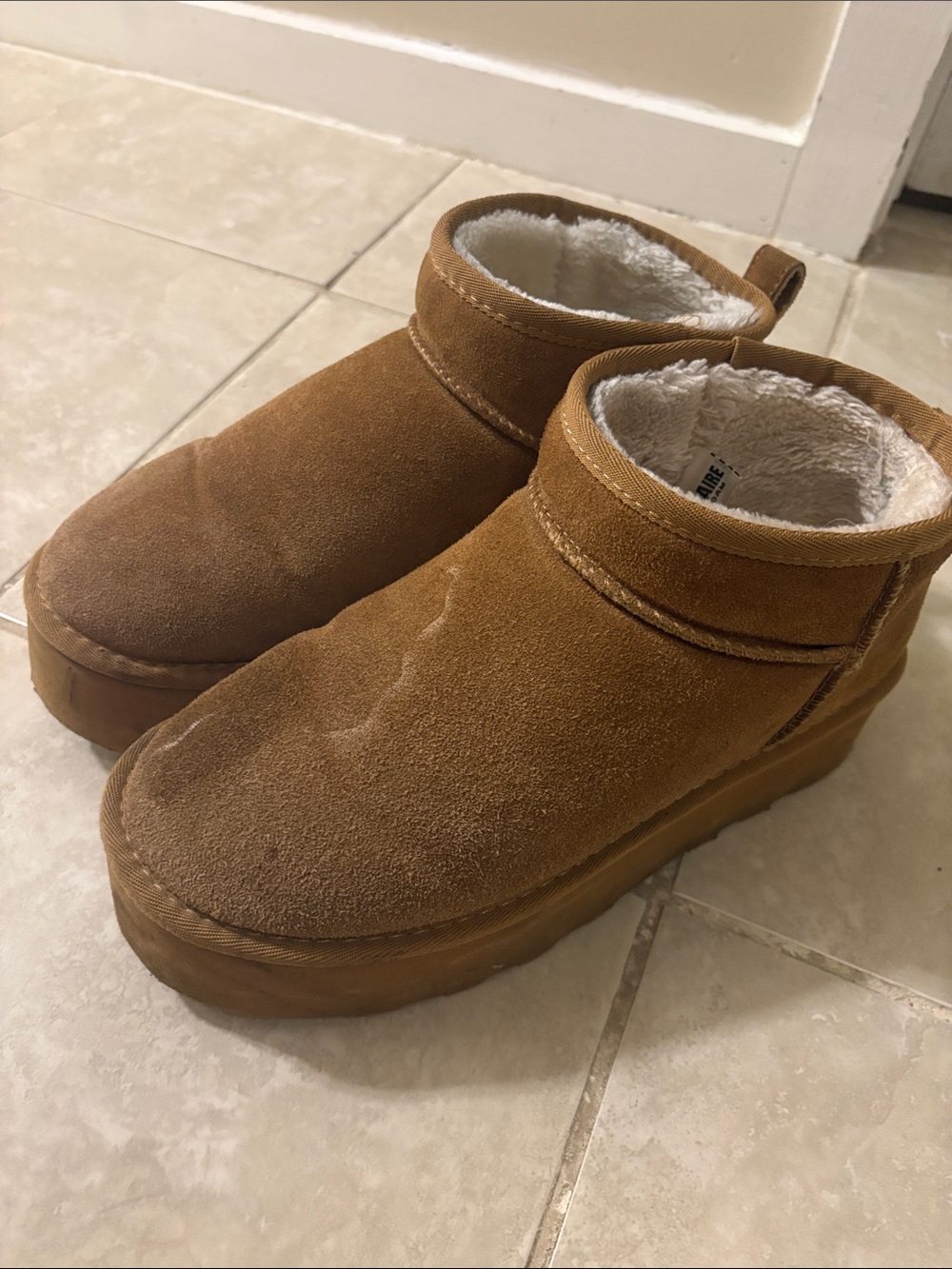 Kids Plush-Lined Suede Slip-On Boots - Tan